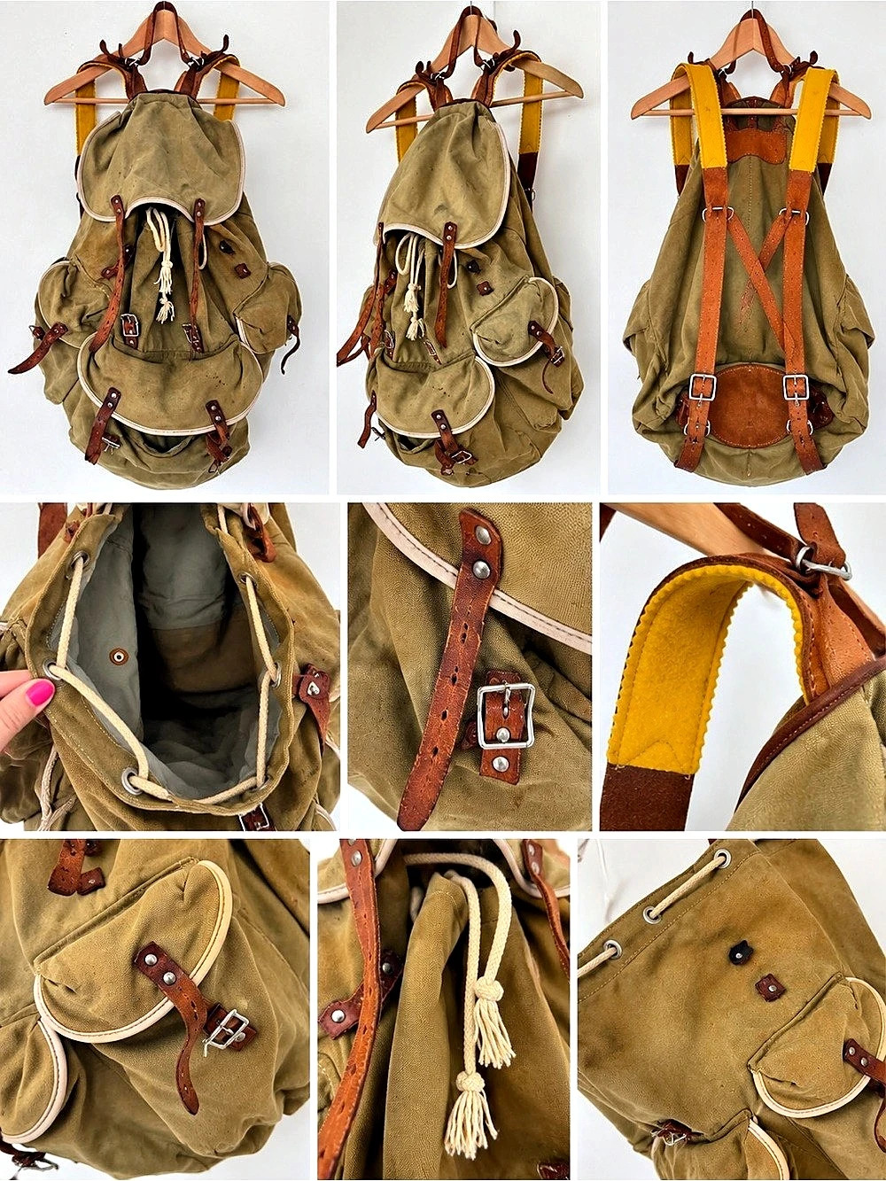 VINTAGE CANVAS + LEATHER ALPINE RUCKSACK - Picture 5 of 6